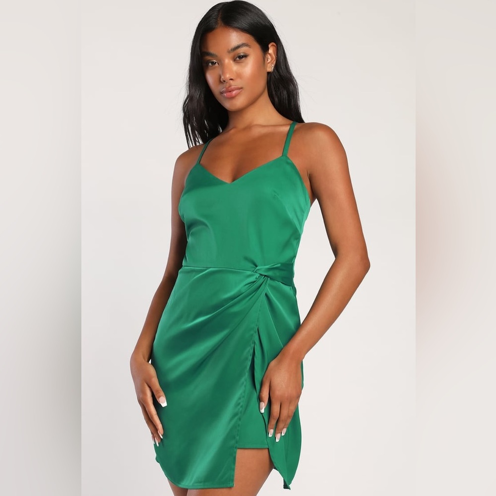 Satin faux wrap mini dress